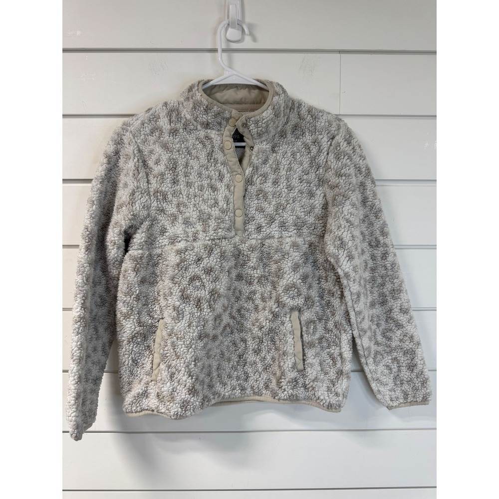 Members Mark Kids Cuddly Sherpa Pullover Leopard Print Fleece Grey Cream 14/16